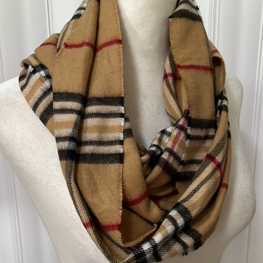 Cashmink black/tan plaid infinity scarf